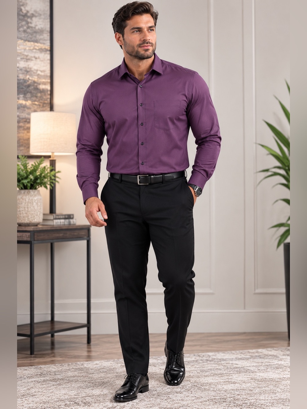 Architect Men’s XL Dress Shirt Plum Perfect Purple Regular Fit 17-17.5 34/3